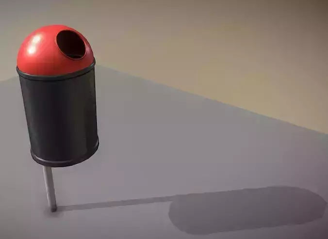 Red and black plastic city trash can - Low-Poly Low-poly 3D model