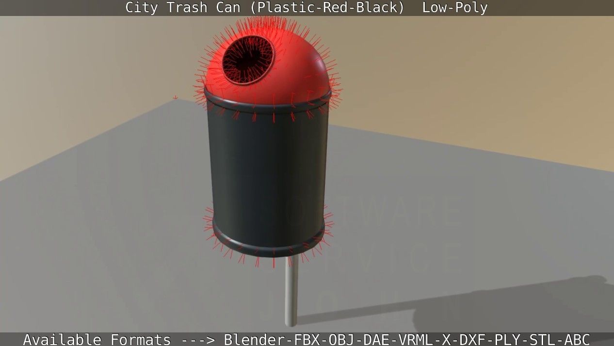 Red and black plastic city trash can - Low-Poly Low-poly 3D model_93