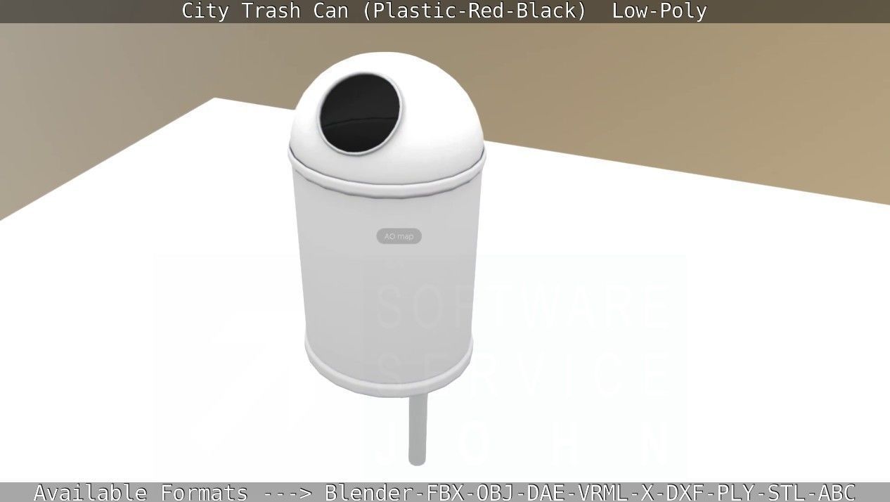 Red and black plastic city trash can - Low-Poly Low-poly 3D model_68