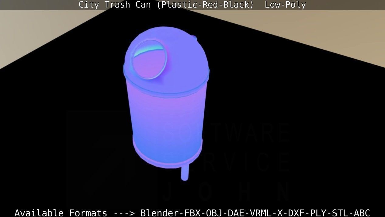 Red and black plastic city trash can - Low-Poly Low-poly 3D model_66