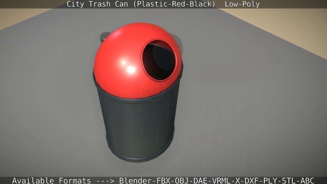 Red and black plastic city trash can - Low-Poly Low-poly 3D model_39