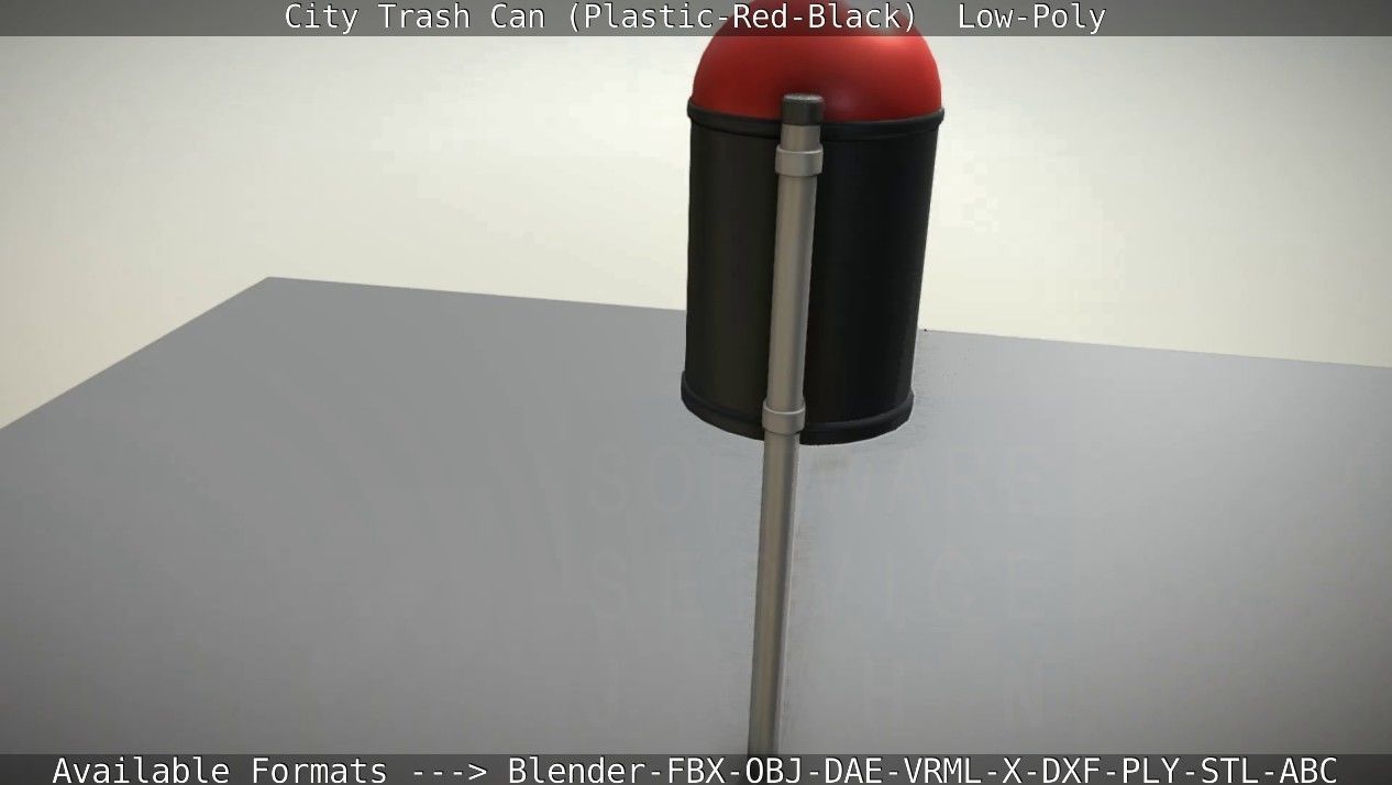 Red and black plastic city trash can - Low-Poly Low-poly 3D model_31