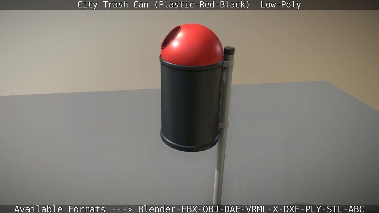 Red and black plastic city trash can - Low-Poly Low-poly 3D model_29