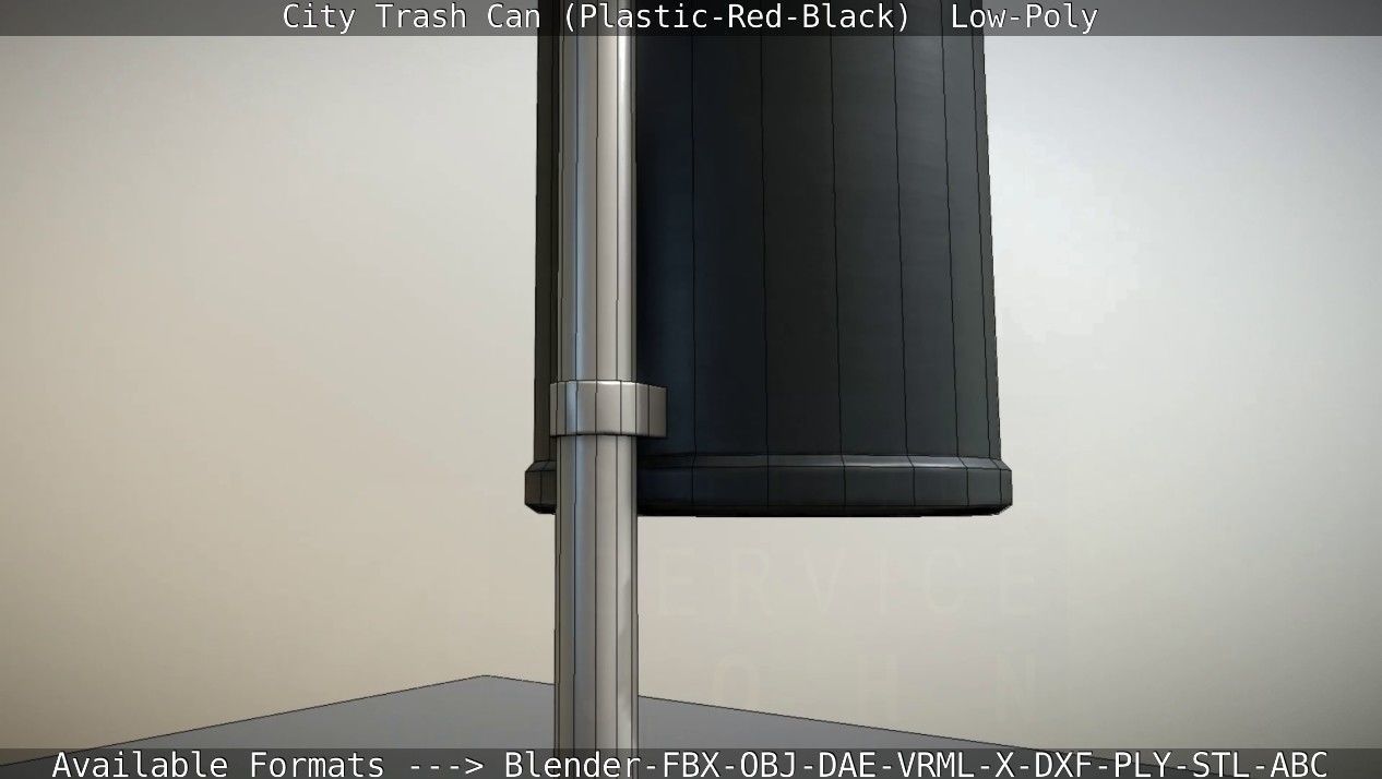 Red and black plastic city trash can - Low-Poly Low-poly 3D model_49