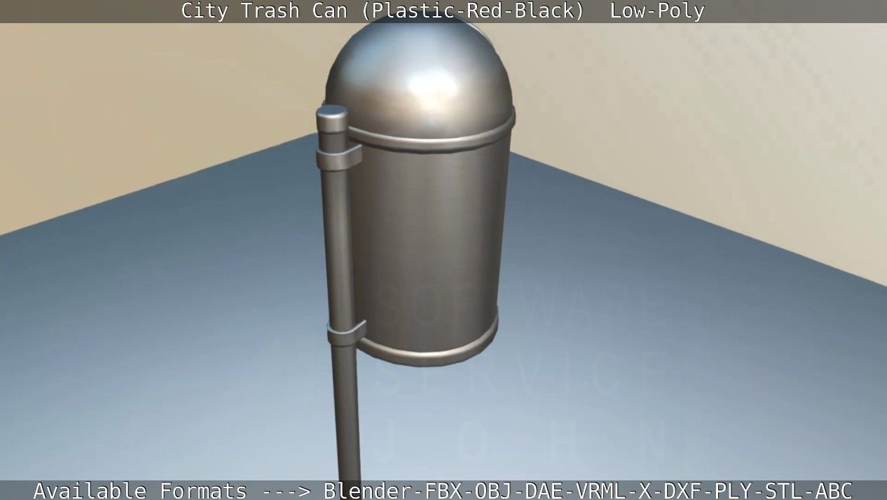 Red and black plastic city trash can - Low-Poly Low-poly 3D model_85