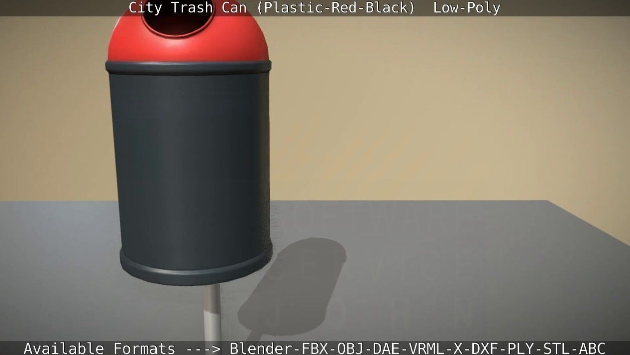 Red and black plastic city trash can - Low-Poly Low-poly 3D model_32