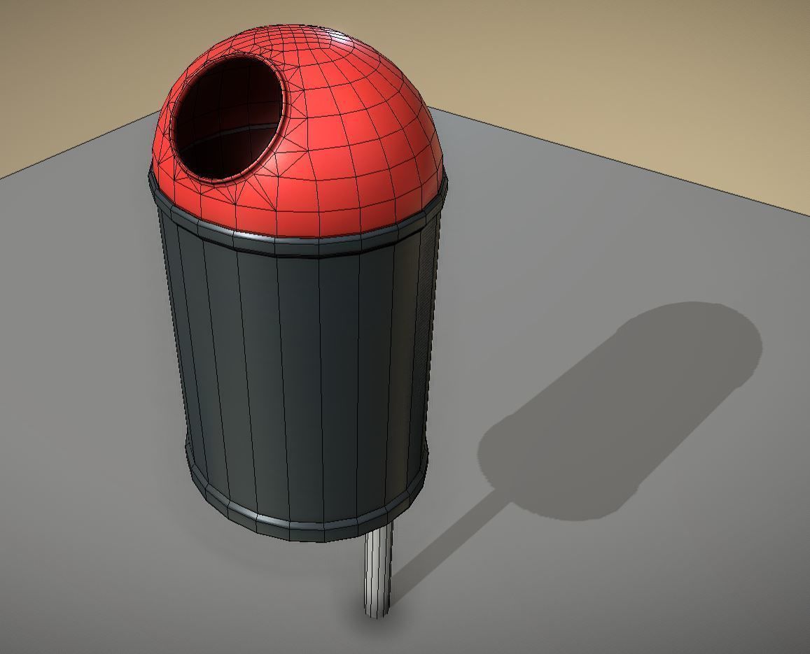 Red and black plastic city trash can - Low-Poly Low-poly 3D model_22