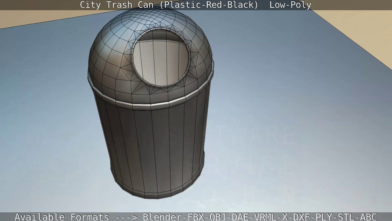 Red and black plastic city trash can - Low-Poly Low-poly 3D model_112