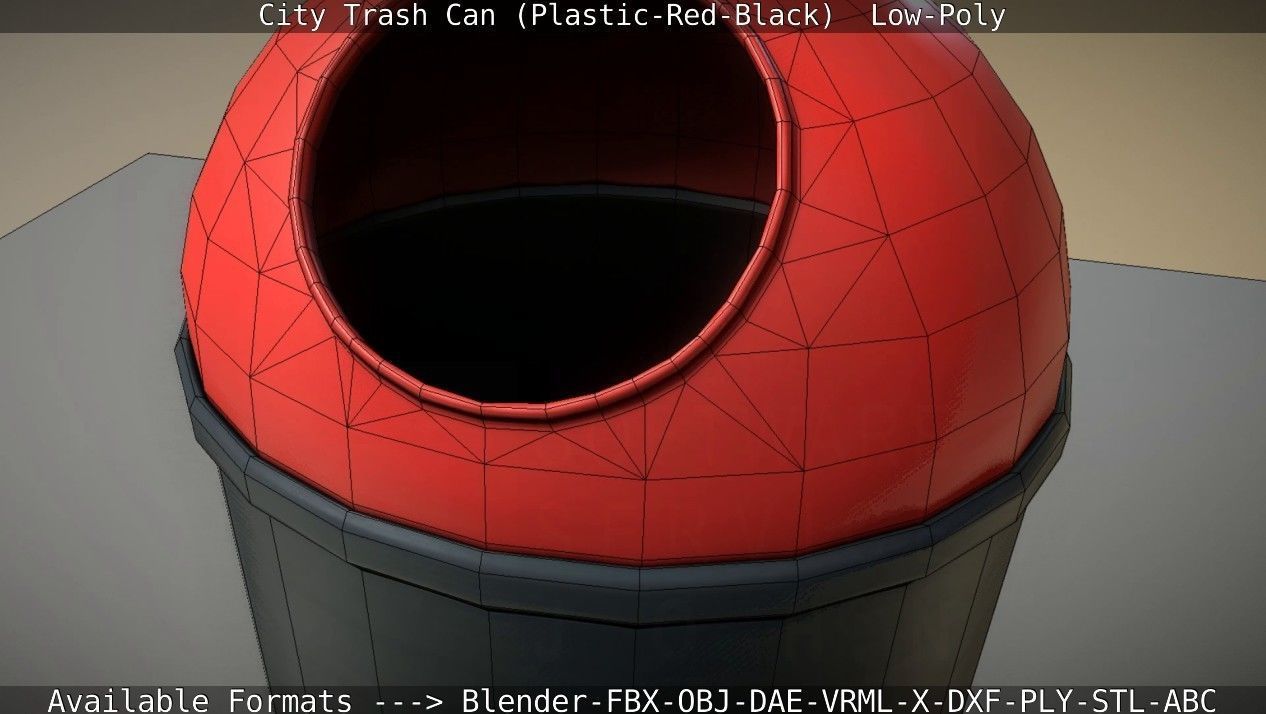 Red and black plastic city trash can - Low-Poly Low-poly 3D model_43
