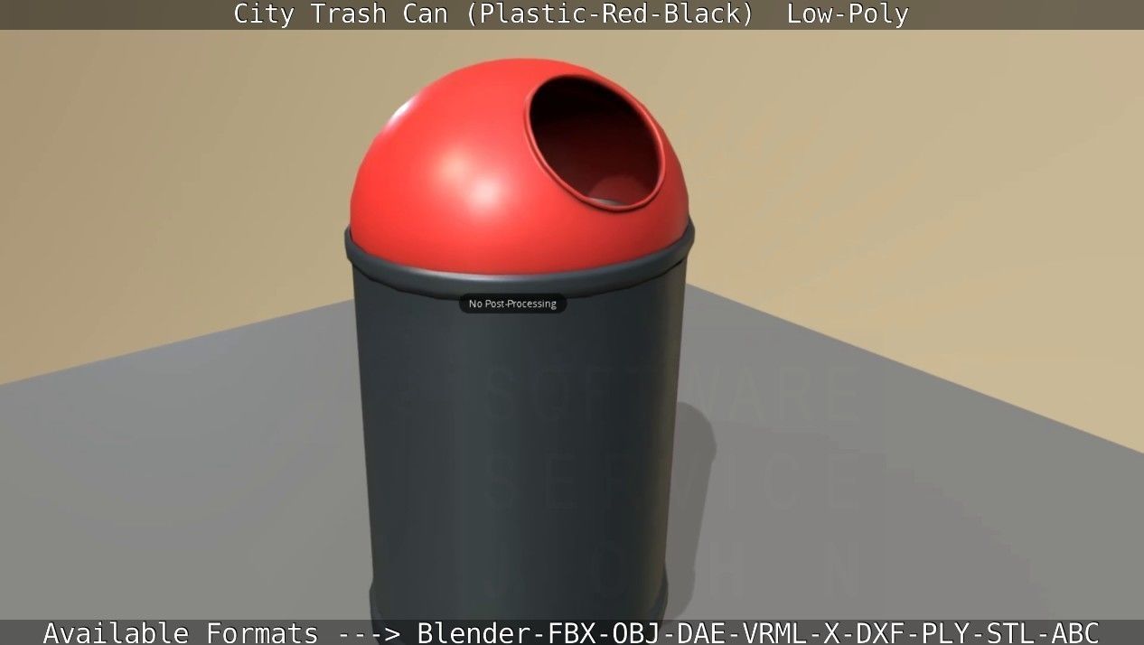 Red and black plastic city trash can - Low-Poly Low-poly 3D model_103