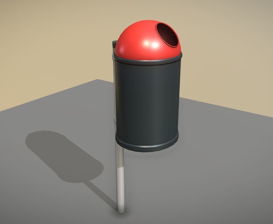 Red and black plastic city trash can High and Low-Poly Version 3D Model Collection_25
