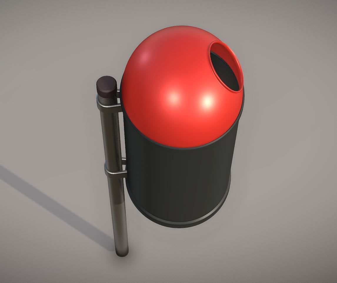 Red and black plastic city trash can High and Low-Poly Version 3D Model Collection_6