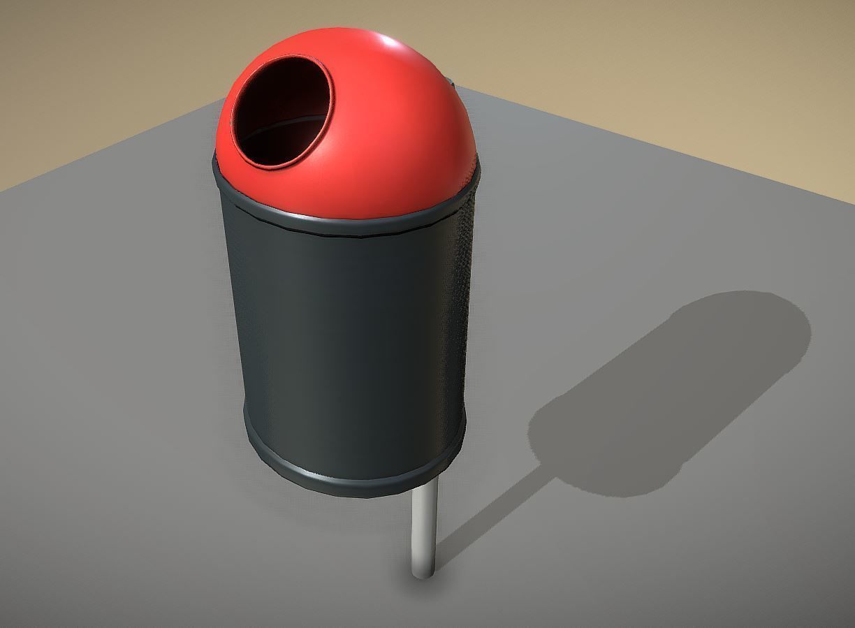 Red and black plastic city trash can High and Low-Poly Version 3D Model Collection_18