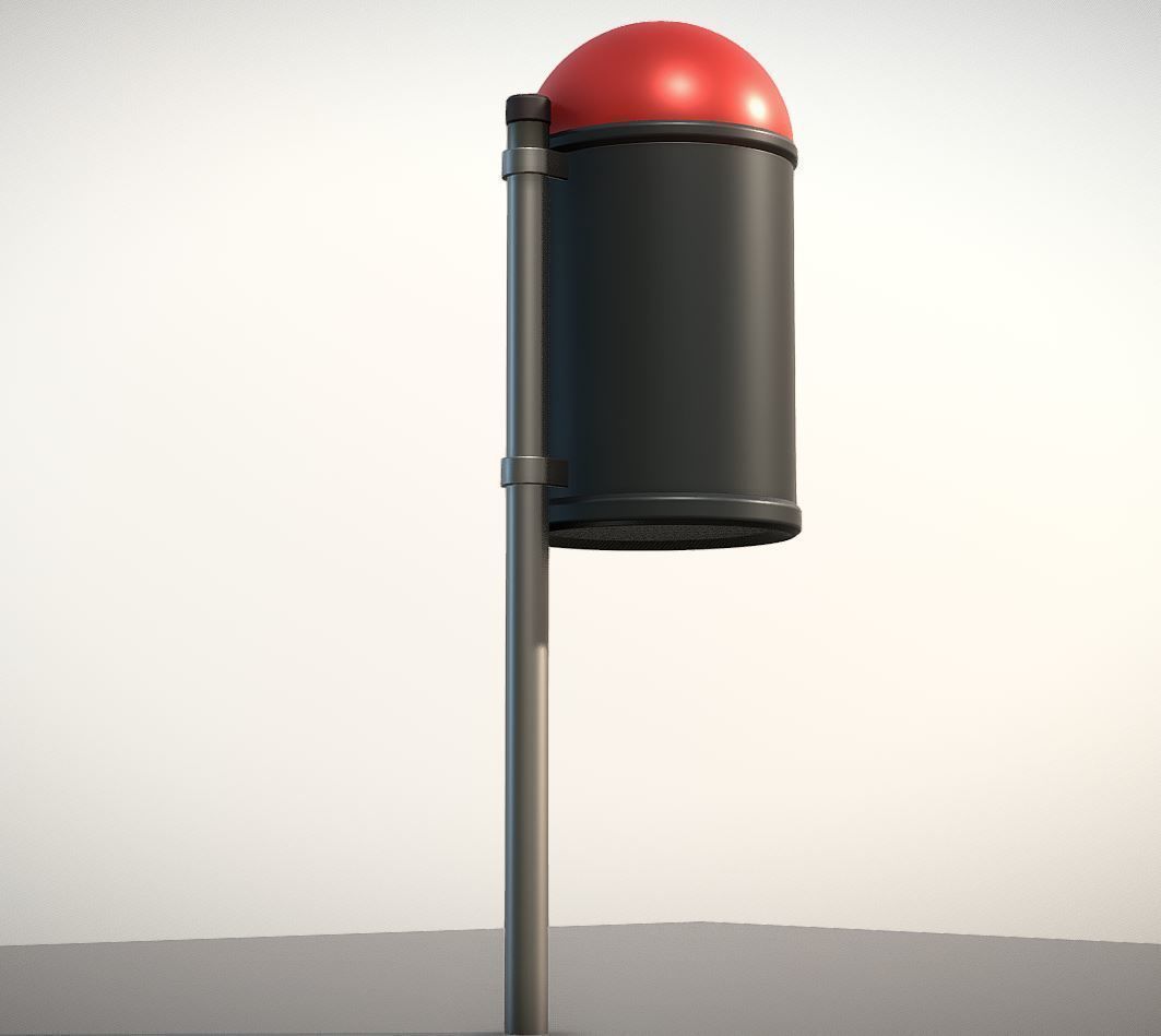 Red and black plastic city trash can High and Low-Poly Version 3D Model Collection_4