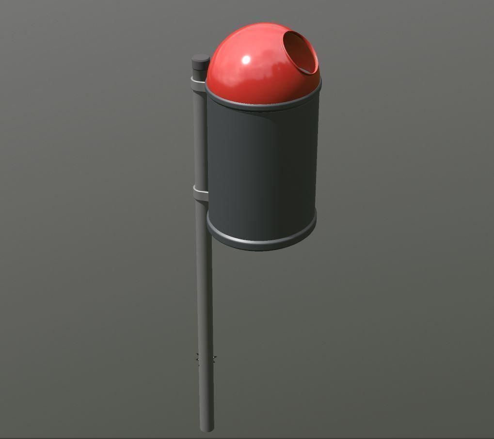 Red and black plastic city trash can High and Low-Poly Version 3D Model Collection_1