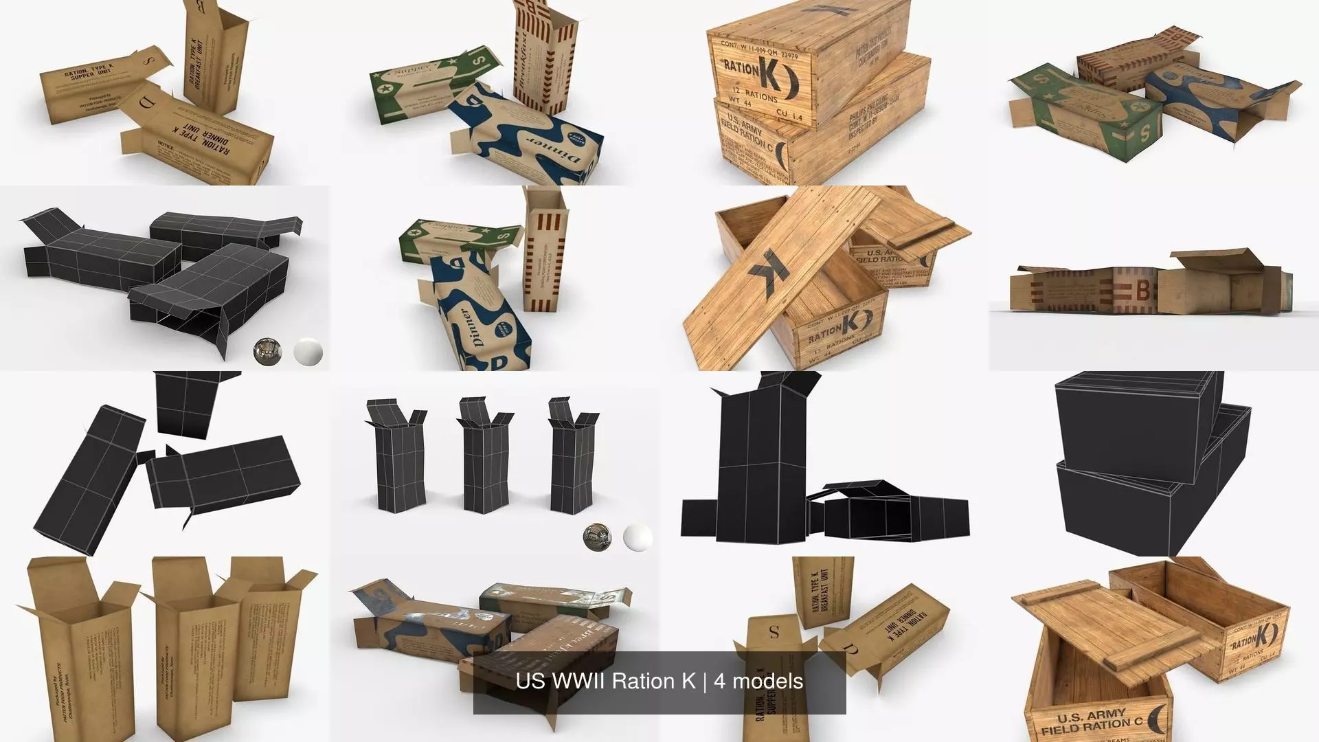 US WWII Ration K 3D Model Collection_1