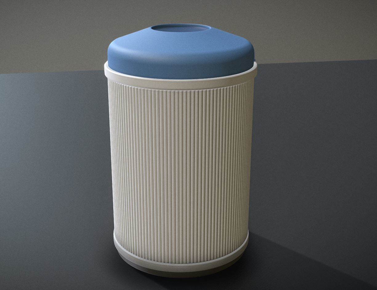 Blue and white plastic trash can - High and Low-Poly Version 3D Model Collection_11