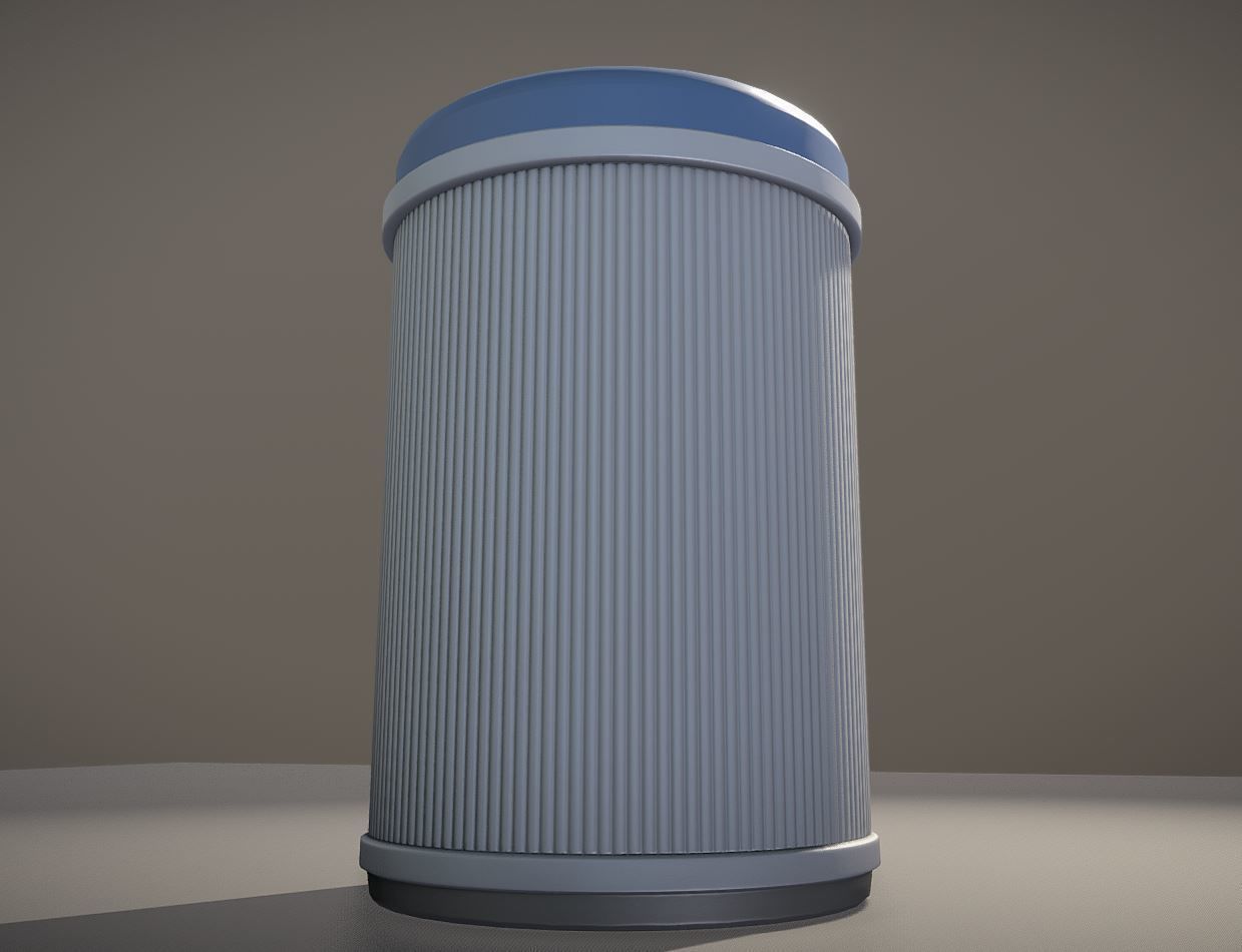 Blue and white plastic trash can - High and Low-Poly Version 3D Model Collection_19