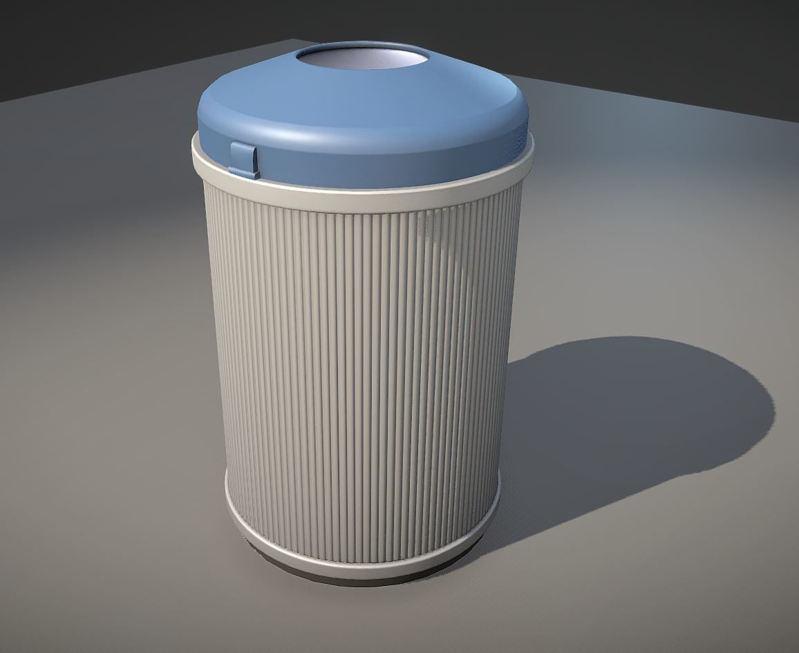 Blue and white plastic trash can - High and Low-Poly Version 3D Model Collection_3