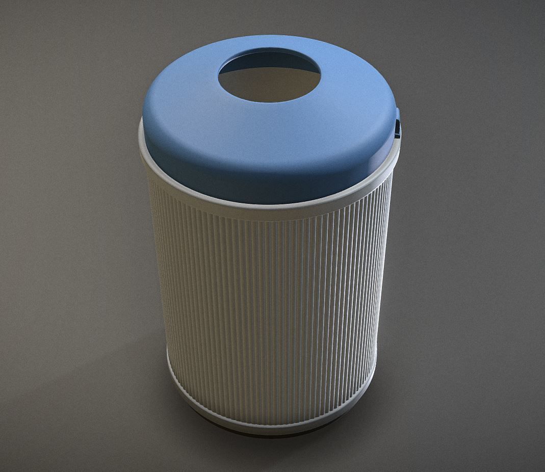 Blue and white plastic trash can - High and Low-Poly Version 3D Model Collection_4