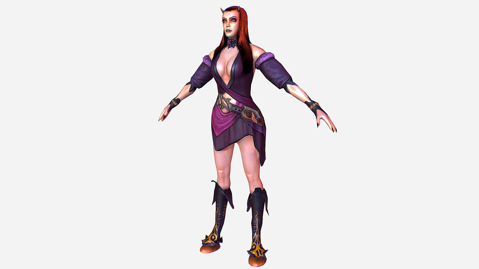 Elf Woman - Armored Succub Game MMO RPG Character Low-poly 3D model_1