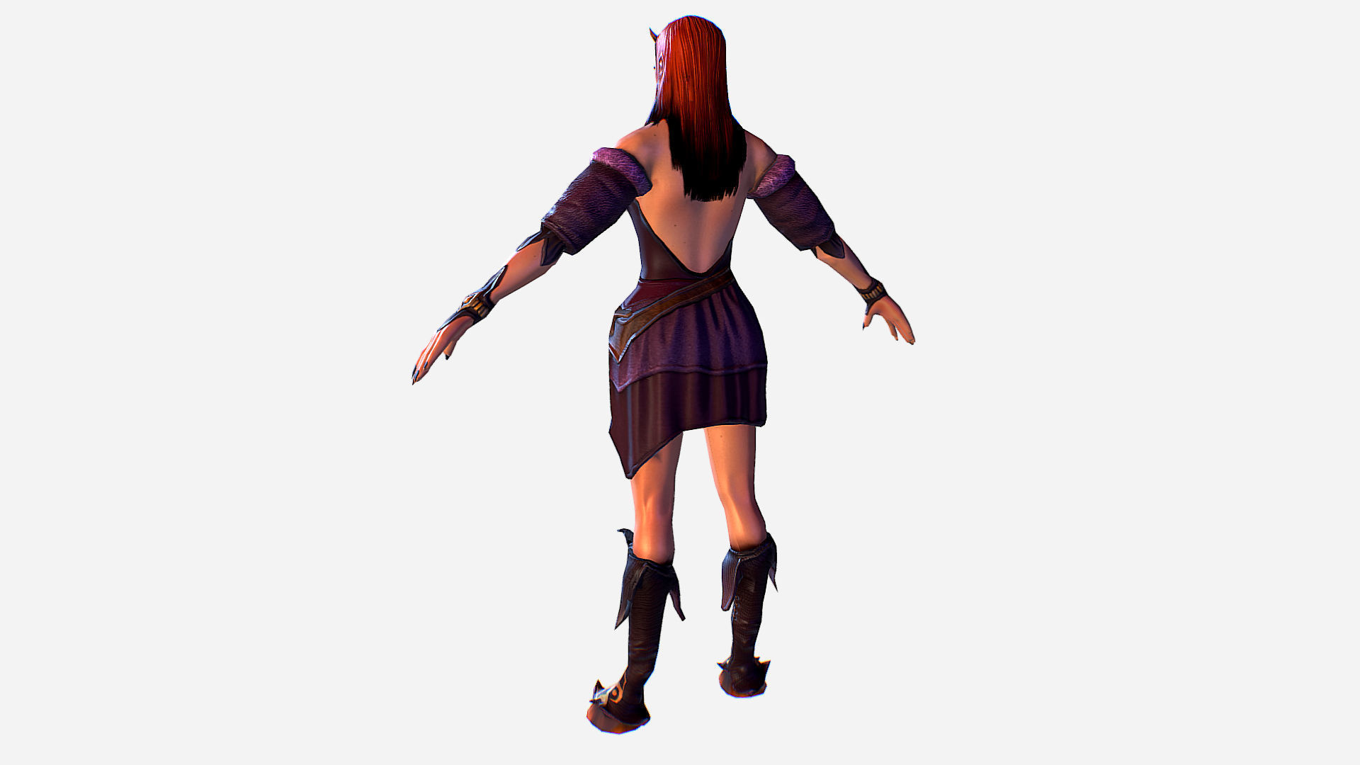 Elf Woman - Armored Succub Game MMO RPG Character Low-poly 3D model_2
