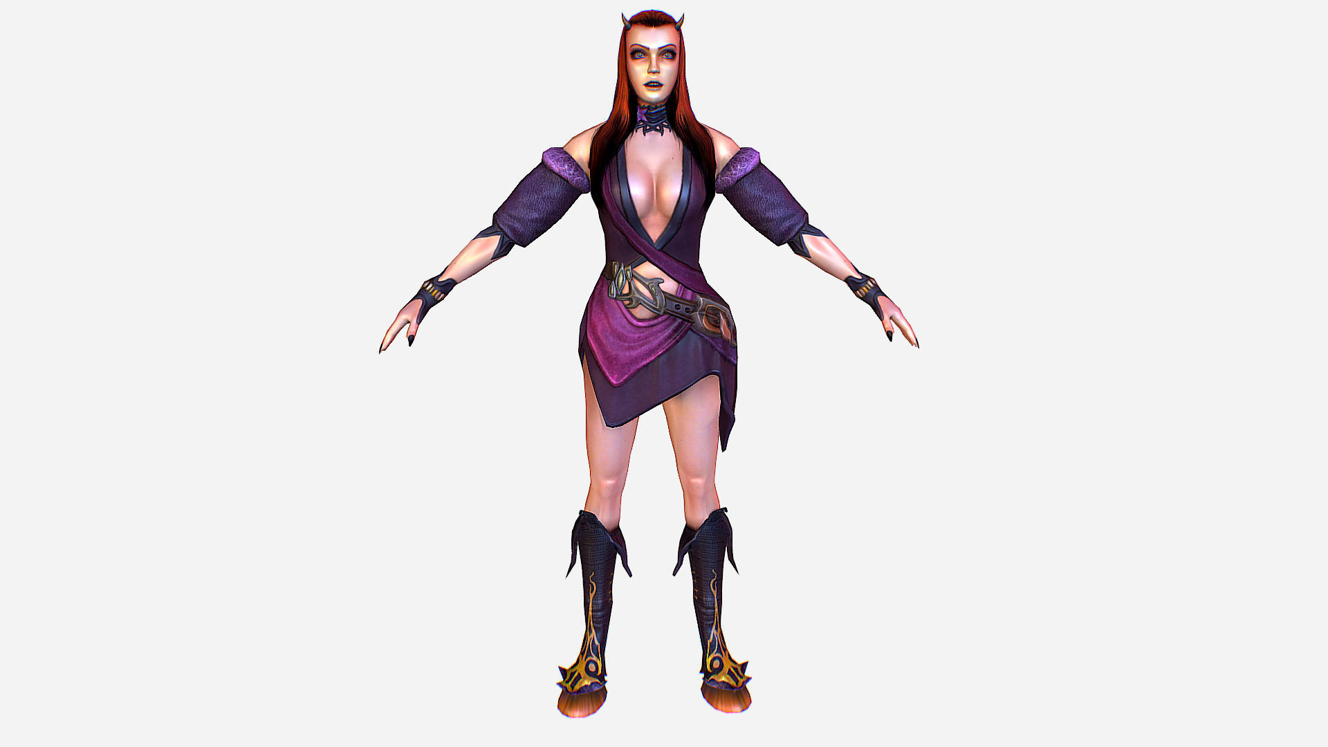 Elf Woman - Armored Succub Game MMO RPG Character Low-poly 3D model_4