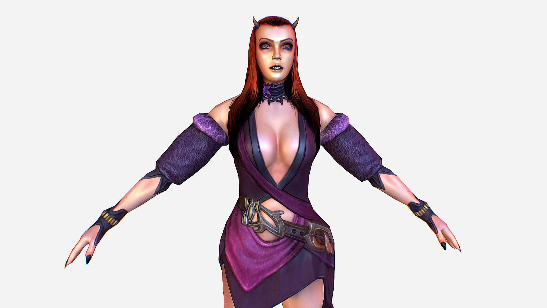 Elf Woman - Armored Succub Game MMO RPG Character Low-poly 3D model_8