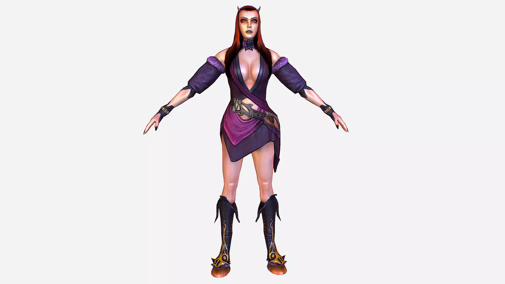 Elf Woman - Armored Succub Game MMO RPG Character Low-poly 3D model_0