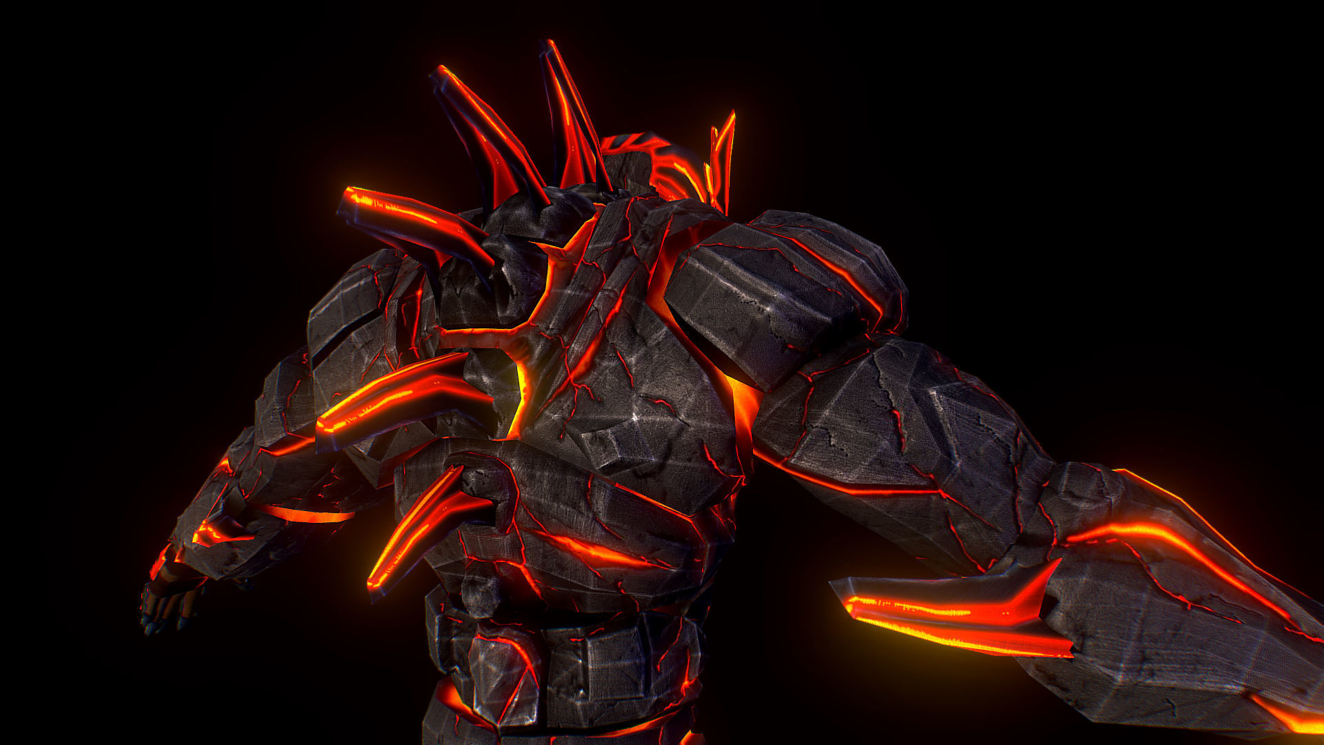 Volcanic Stone Golem Game MMO RPG Character Low-poly 3D model_10