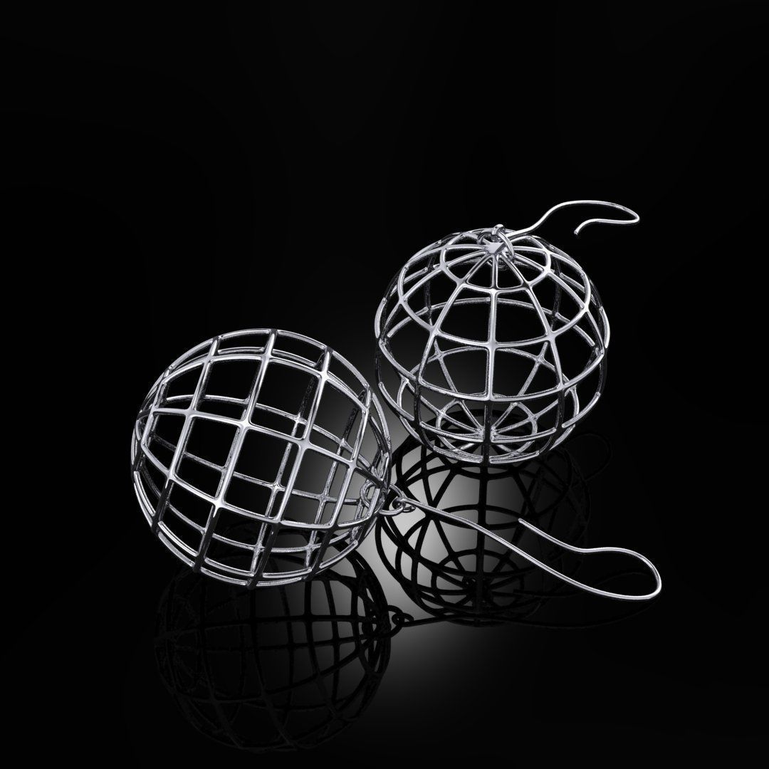 Lines Earrings Spheres 3D print model_2
