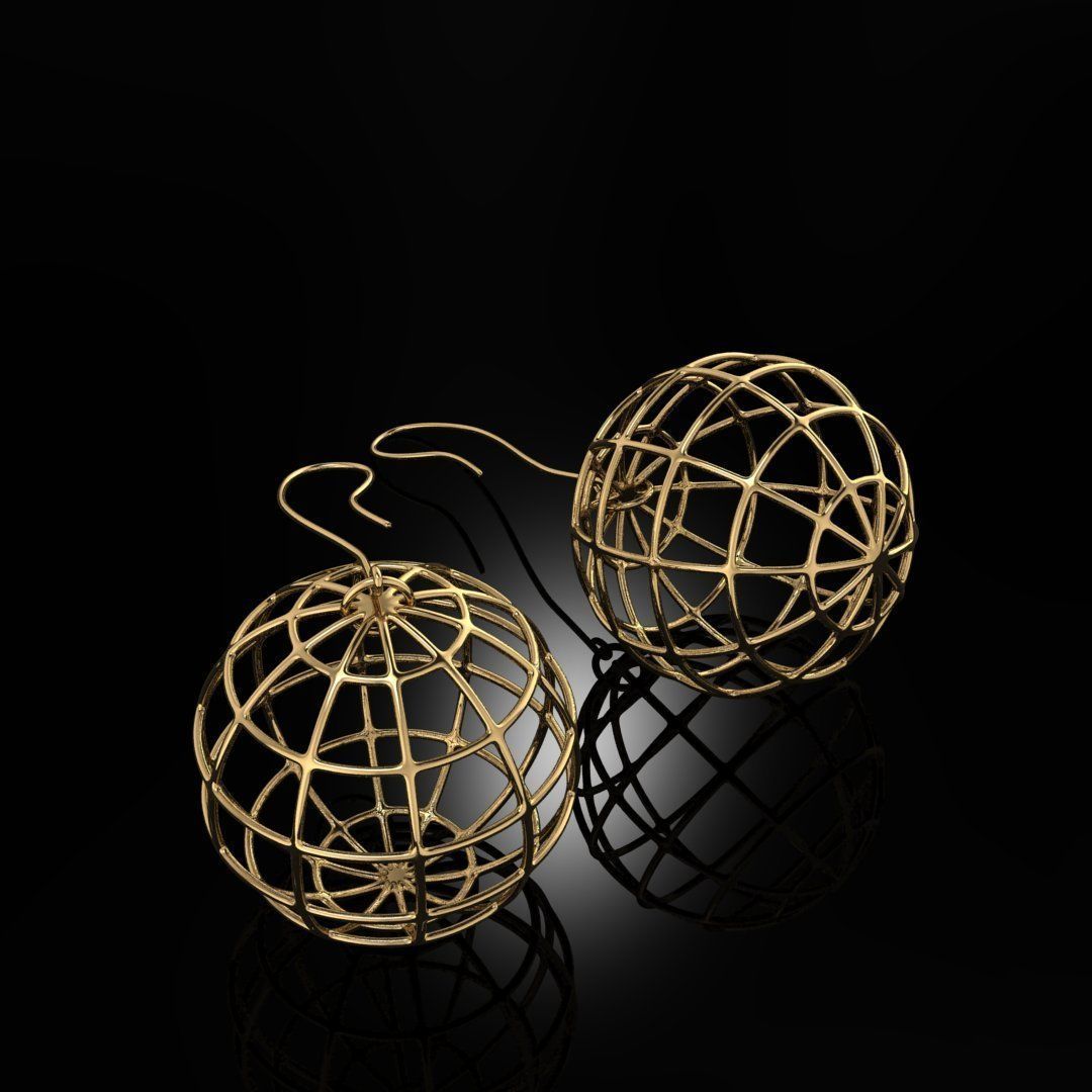 Lines Earrings Spheres 3D print model_1
