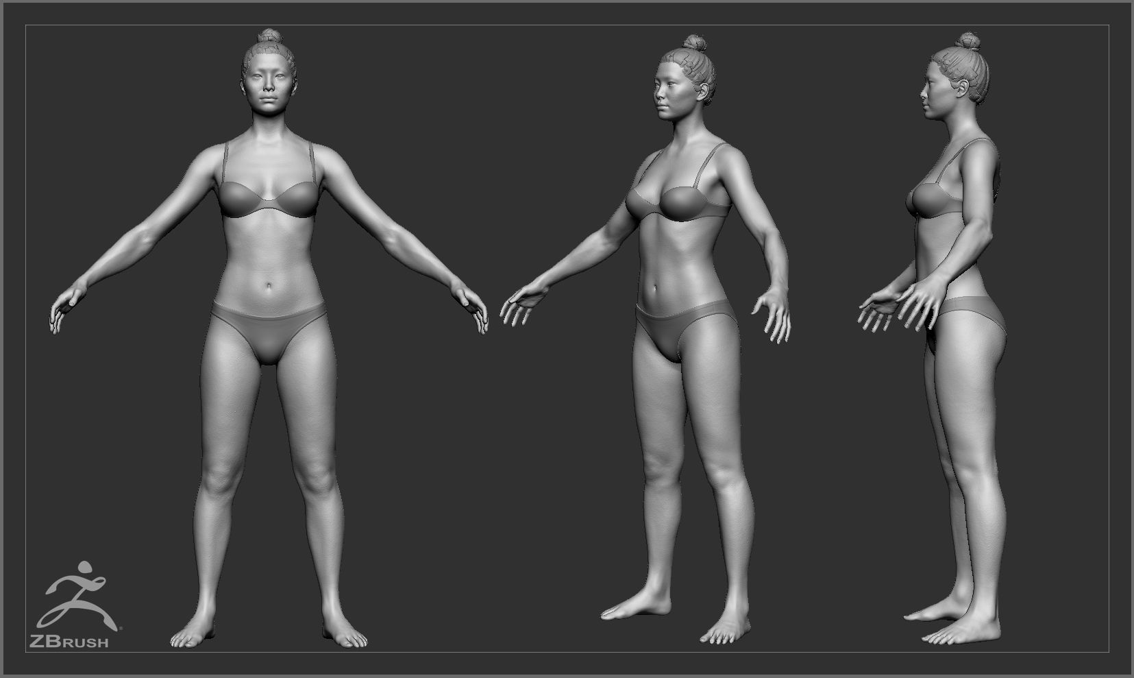Average Asian Female Body Basemesh 3D model_1