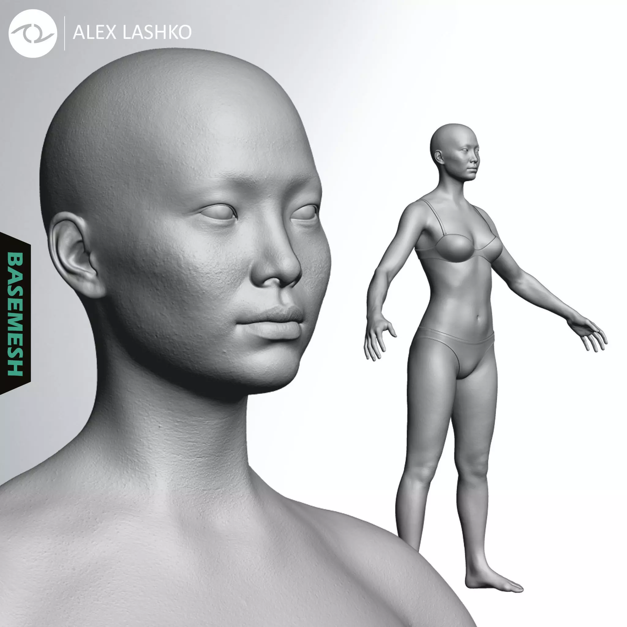 Average Asian Female Body Basemesh 3D model_0