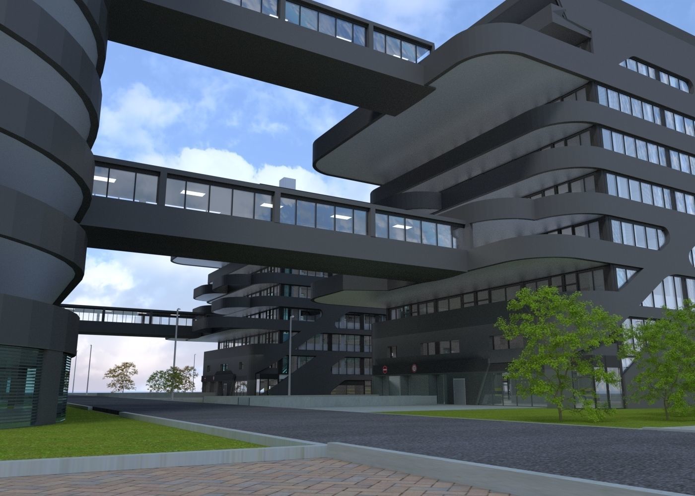 Skyscrapers tall building at night 3D Model Collection_11