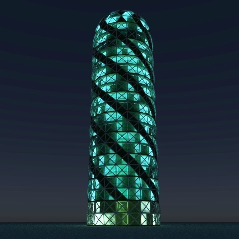 Skyscrapers tall building at night 3D Model Collection_5