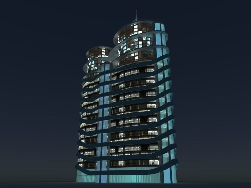 Skyscrapers tall building at night 3D Model Collection_2