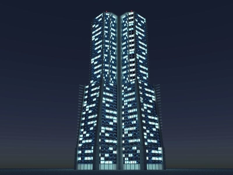 Skyscrapers tall building at night 3D Model Collection_3