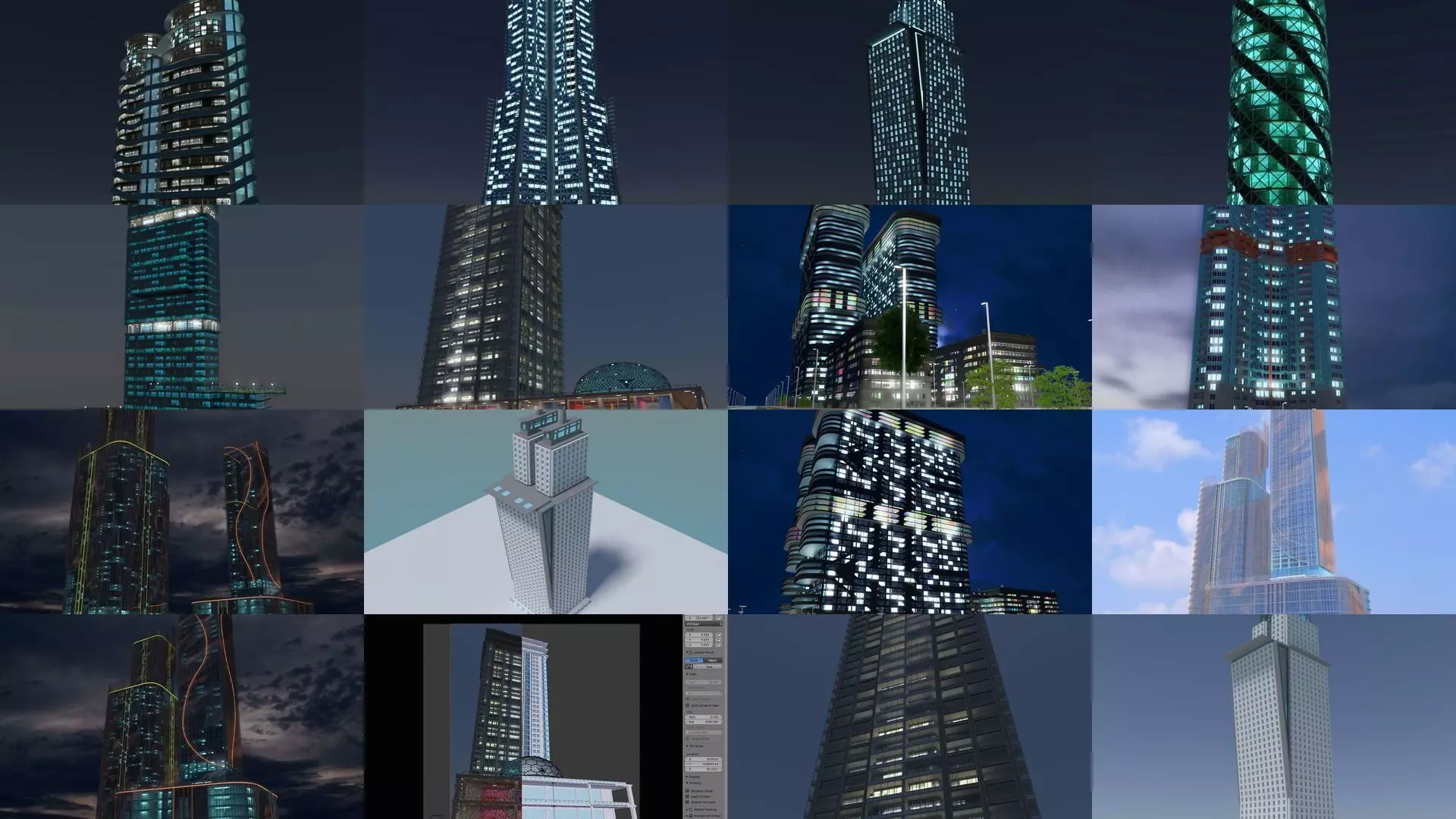 Skyscrapers tall building at night 3D Model Collection_0