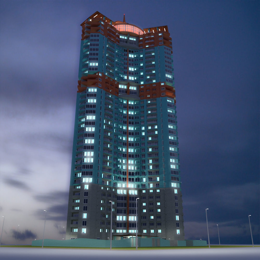 Skyscrapers tall building at night 3D Model Collection_9