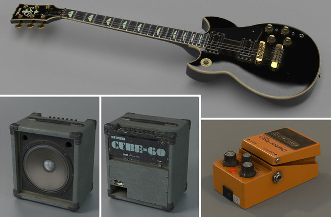 Guitar player combo 3D Model Collection