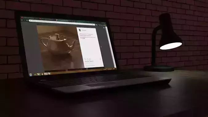 Notebook laptop on table with lamp