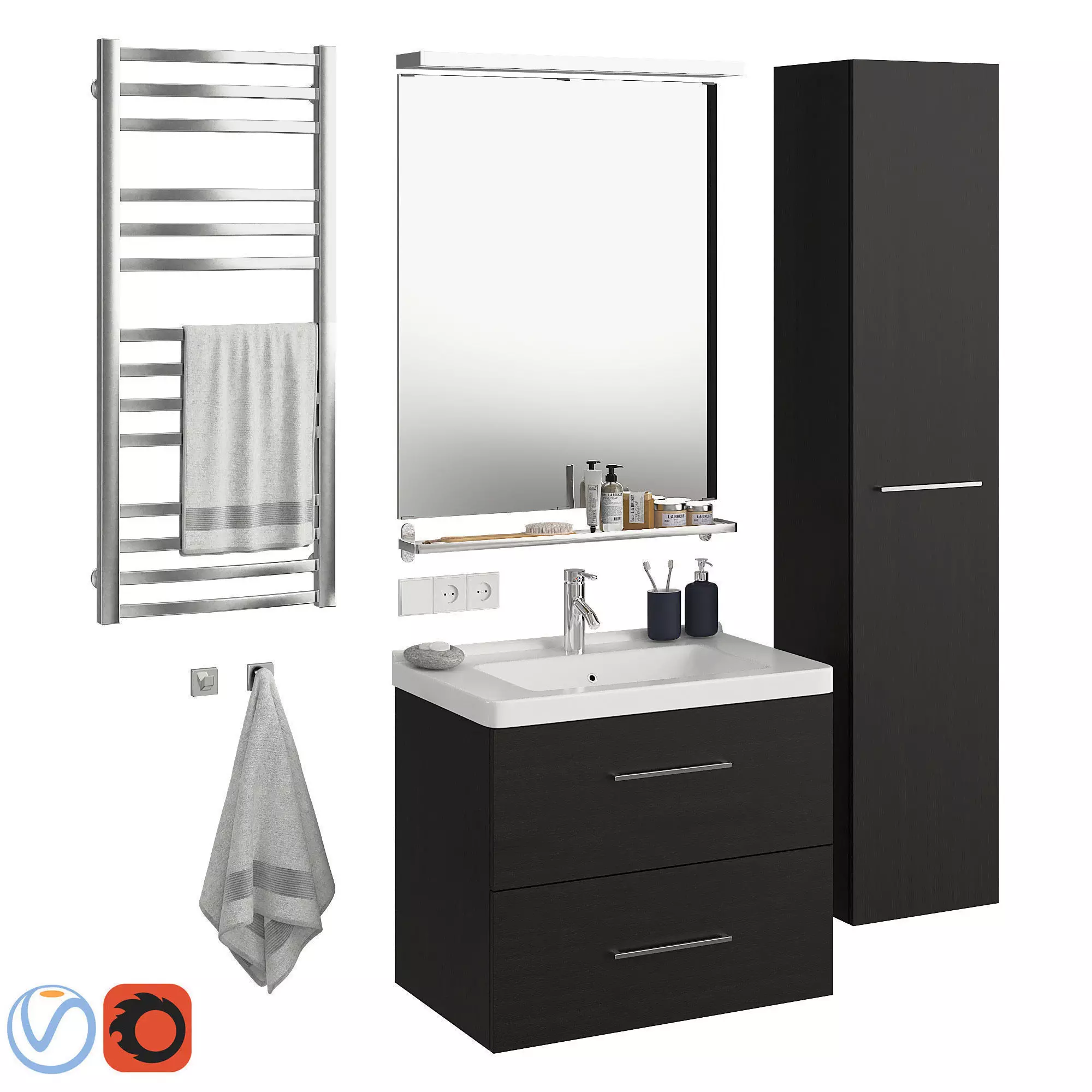 Godmorgon set 1 bathroom vanity with mirror and towel rack 3D model
