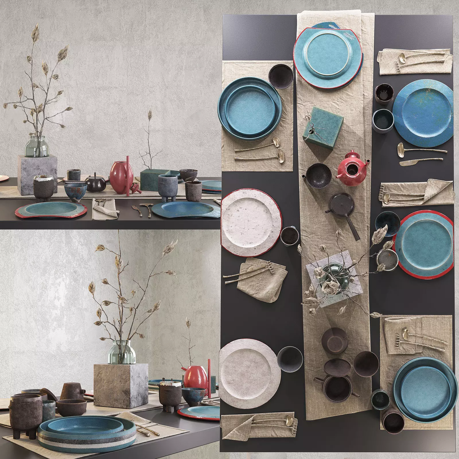 SMA Dishes Decor Set 3D model_0