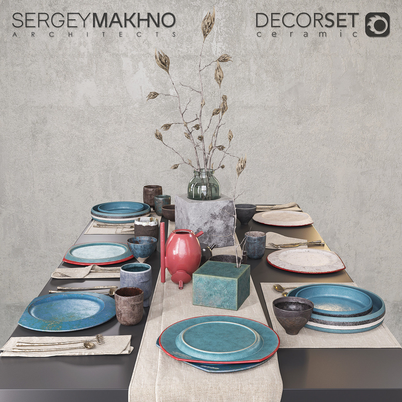 SMA Dishes Decor Set 3D model_1