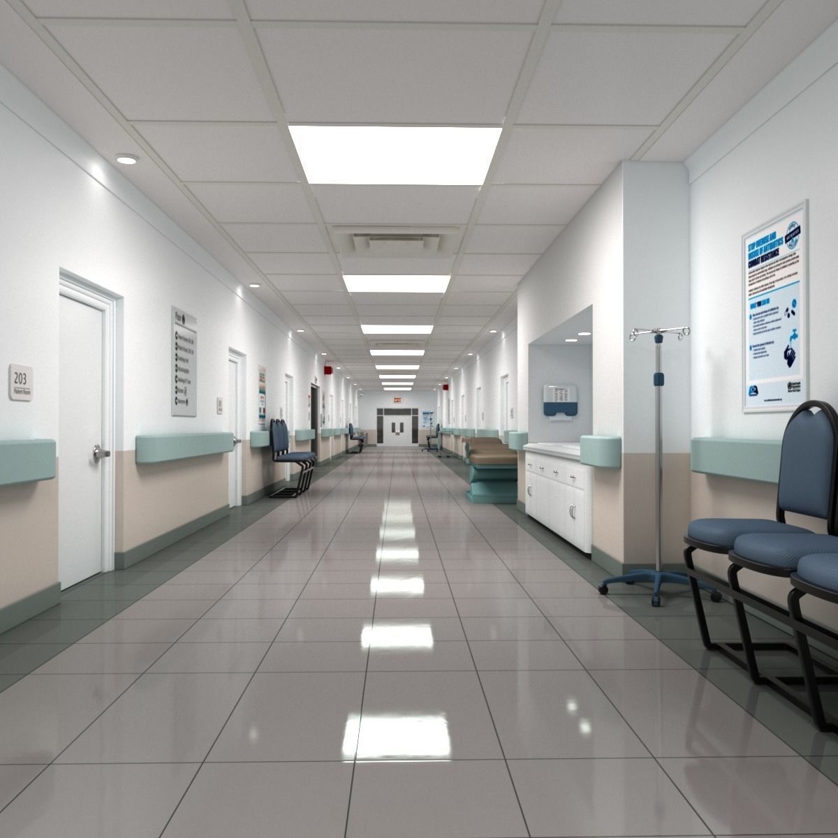 Hospital Hallway 2 3D model_1