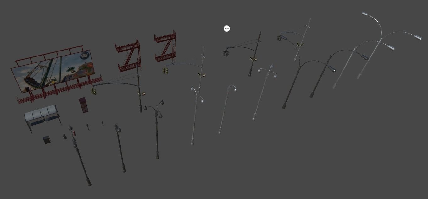US street props Low-poly 3D model_1