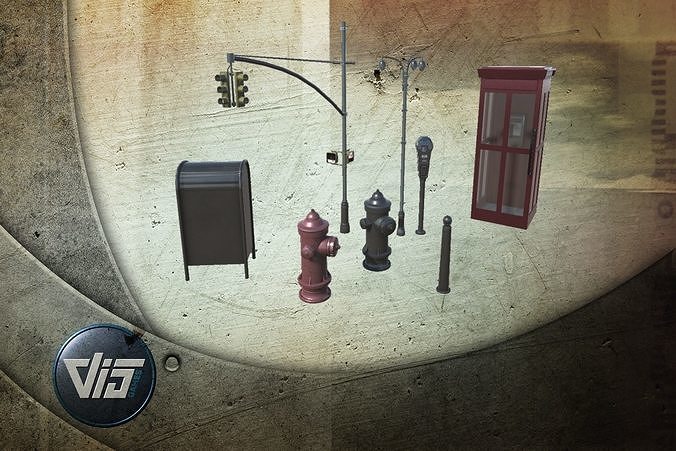 US street props Low-poly 3D model
