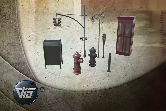 US street props Low-poly 3D model