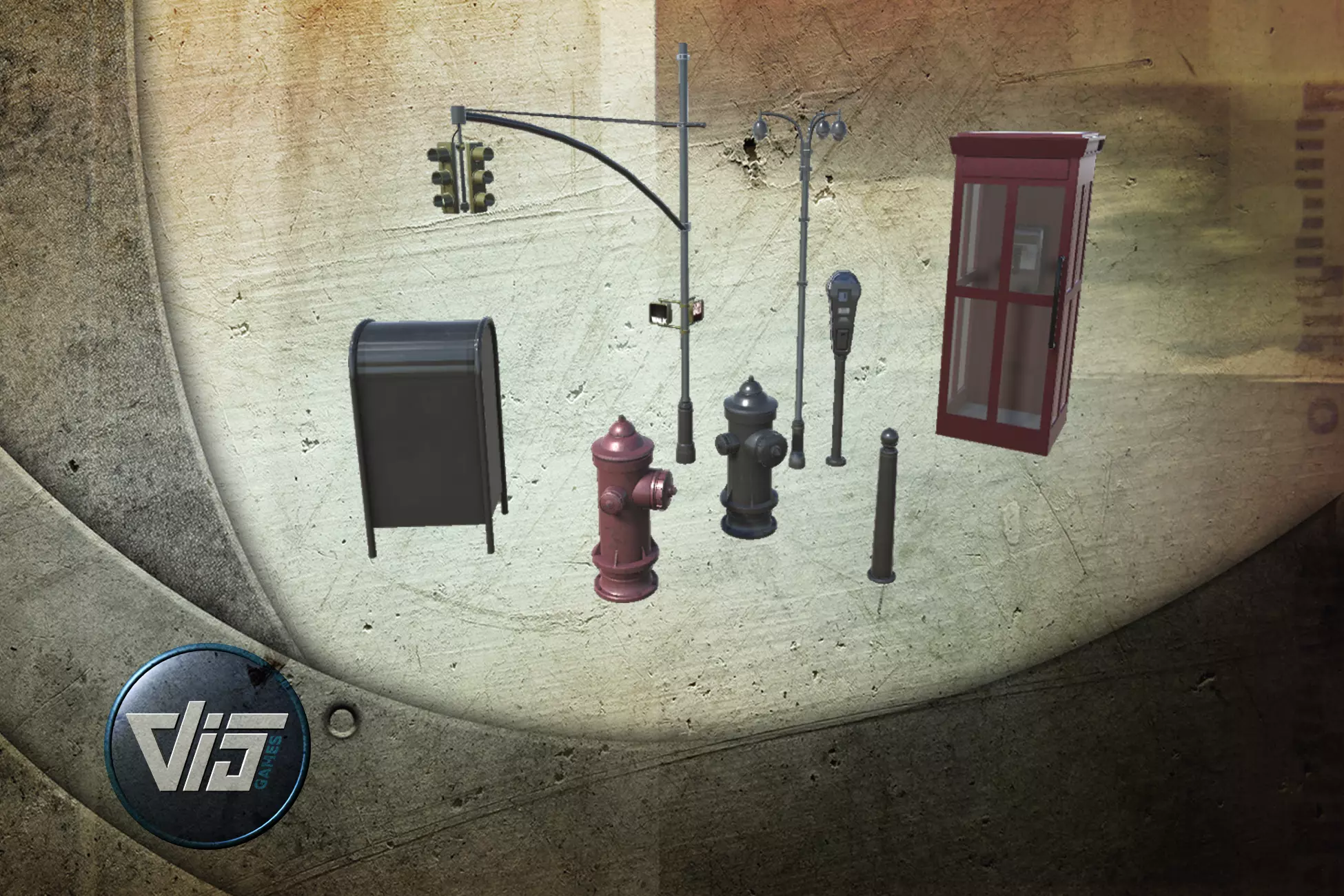 US street props Low-poly 3D model_0